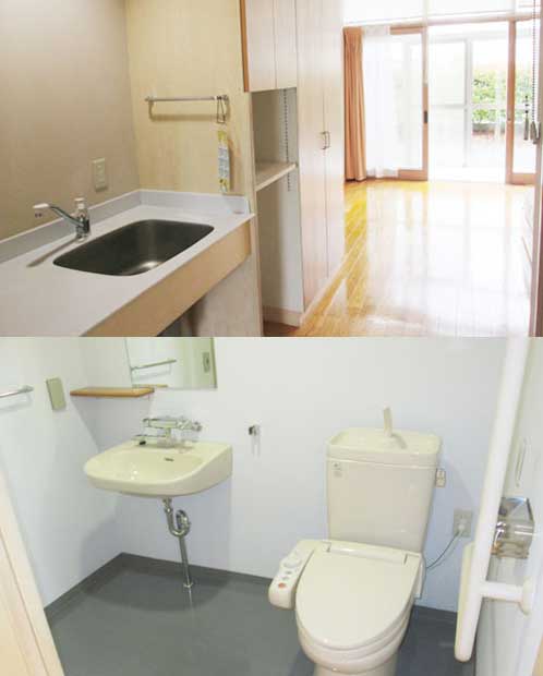 ケアハウス栗の実ミニキッチン、トイレ